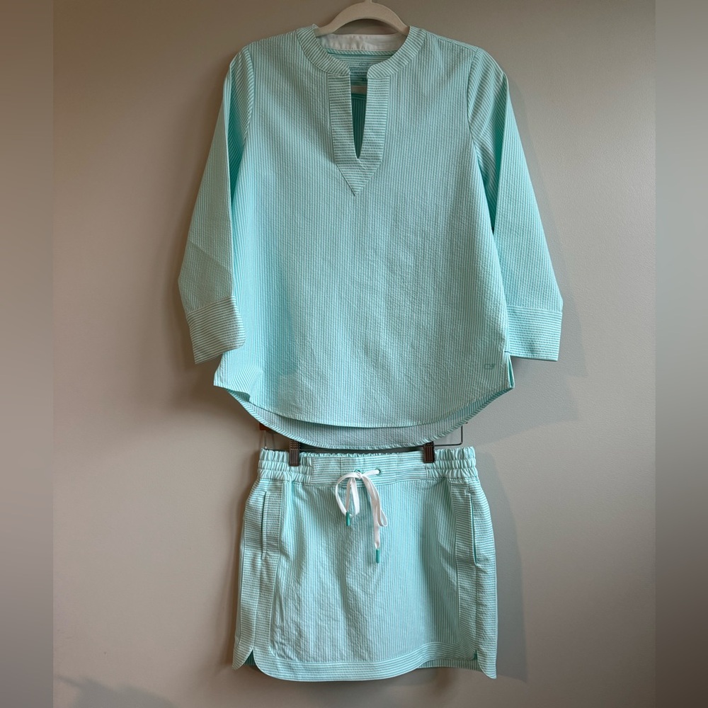 Vineyard Vines Aqua-Mint Seersucker Tunic and Skirt Set
